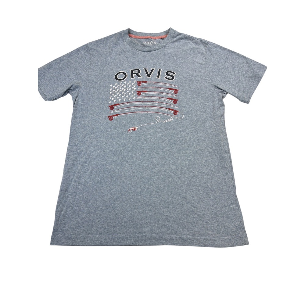 Orvis Graphic T Shirt Mens‎ M Gray Fishing Rod Outdoor Short Sleeve Tee